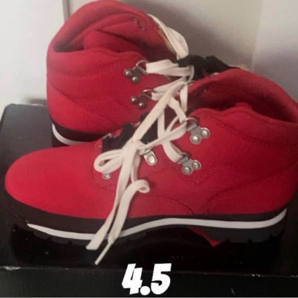 Timberland Kids Red Boots with White Laces